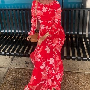 ASOS wrap maxi dress with frills in red coral